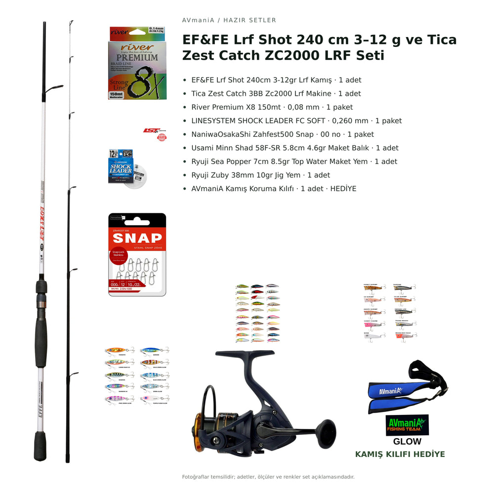 EF&FE Lrf Shot 240 cm 3–12 g ve Tica Zest Catch ZC2000 LRF Seti — kamış koruma kılıfı hediyeli