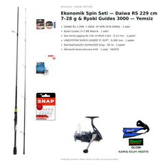 AVmaniA Ekonomik Spin Seti — Daiwa RS 229 cm 7–28 g & Ryobi Guides 3000 — Yemsiz — kamış koruma kılıfı hediyeli