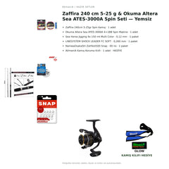 Zaffira 240 cm 5–25 g & Okuma Altera Sea ATES-3000A Spin Seti — Yemsiz — kamış koruma kılıfı hediyeli