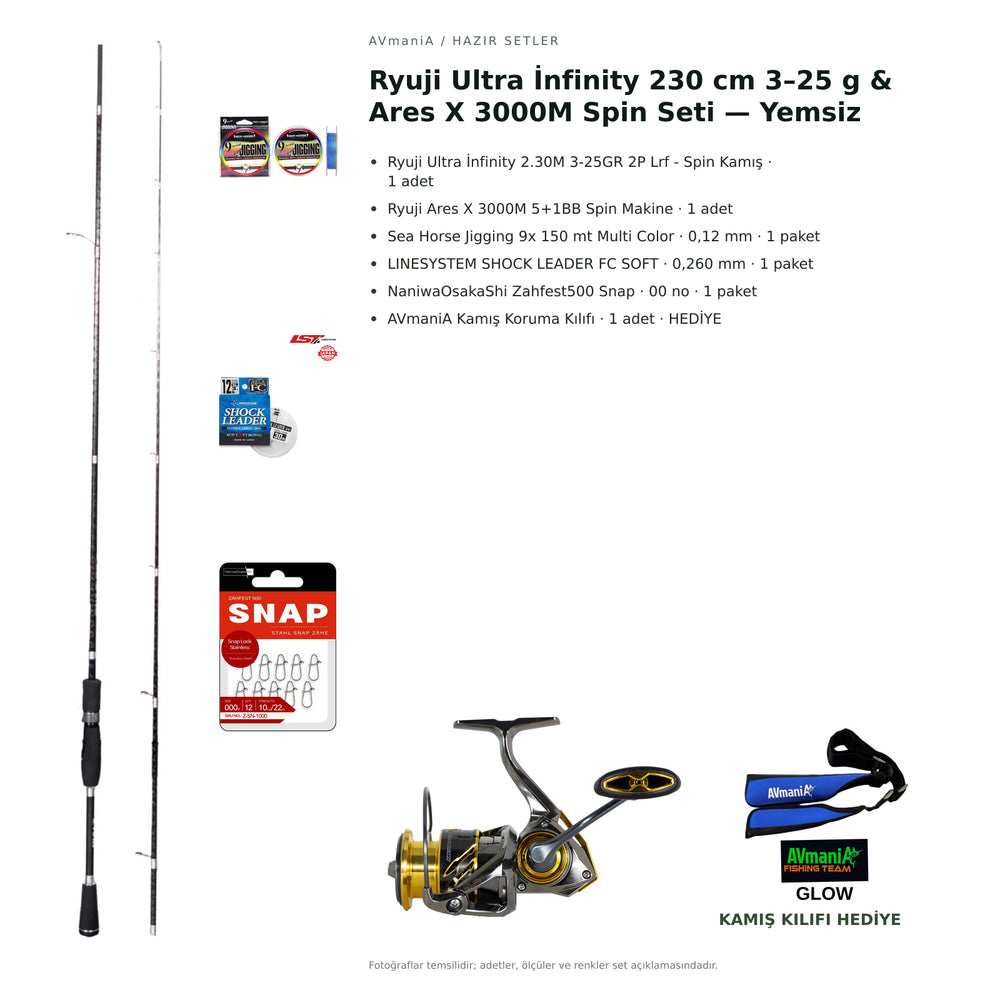 Ryuji Ultra İnfinity 230 cm 3–25 g & Ares X 3000M Spin Seti — Yemsiz — kamış koruma kılıfı hediyeli