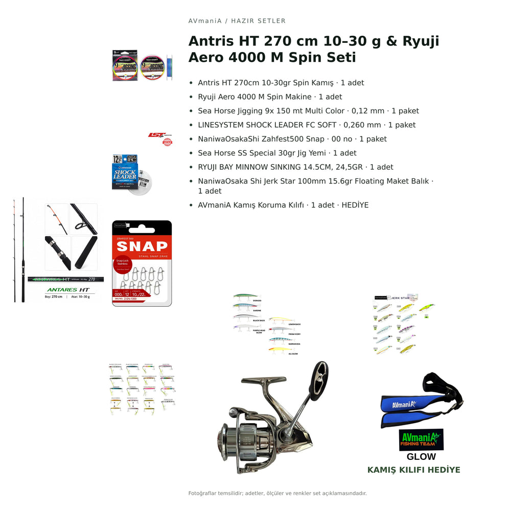 Antris HT 270 cm 10–30 g & Ryuji Aero 4000 M Spin Seti — kamış koruma kılıfı hediyeli