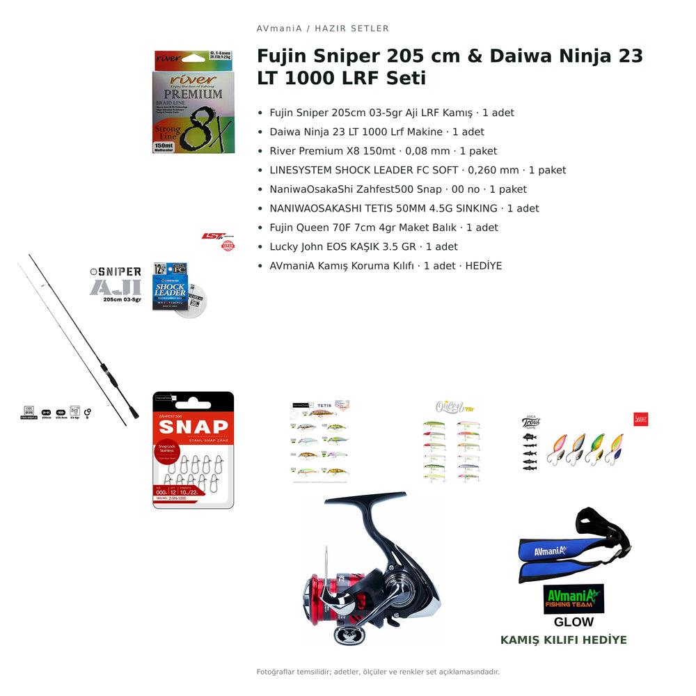 Fujin Sniper 205 cm & Daiwa Ninja 23 LT 1000 LRF Seti — kamış koruma kılıfı hediyeli