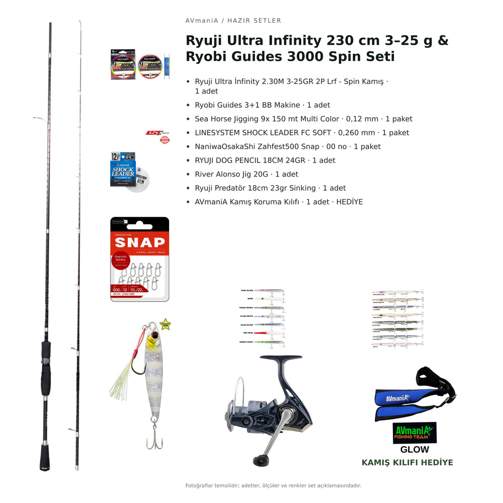 Ryuji Ultra Infinity 230 cm 3–25 g & Ryobi Guides 3000 Spin Seti — kamış koruma kılıfı hediyeli