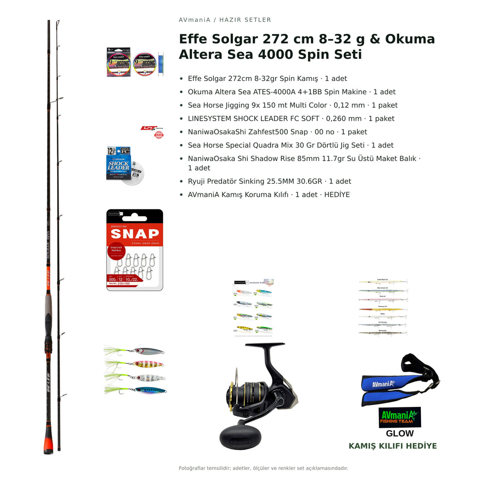 Effe Solgar 272 cm 8–32 g & Okuma Altera Sea 4000 Spin Seti — kamış koruma kılıfı hediyeli