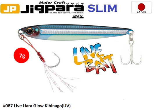 Major Craft Jigpara Micro Slim JPMSL-7gr #87 Live Haraglow Kibinago (UV) Jig Yem