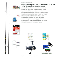 AVmaniA Ekonomik Spin Seti — Daiwa RS 229 cm 7–28 g & Ryobi Guides 3000 — kamış koruma kılıfı hediyeli