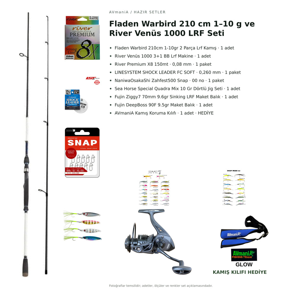 Fladen Warbird 210 cm 1–10 g ve River Venüs 1000 LRF Seti — kamış koruma kılıfı hediyeli