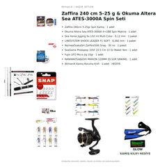 Zaffira 240 cm 5–25 g & Okuma Altera Sea ATES-3000A Spin Seti — kamış koruma kılıfı hediyeli