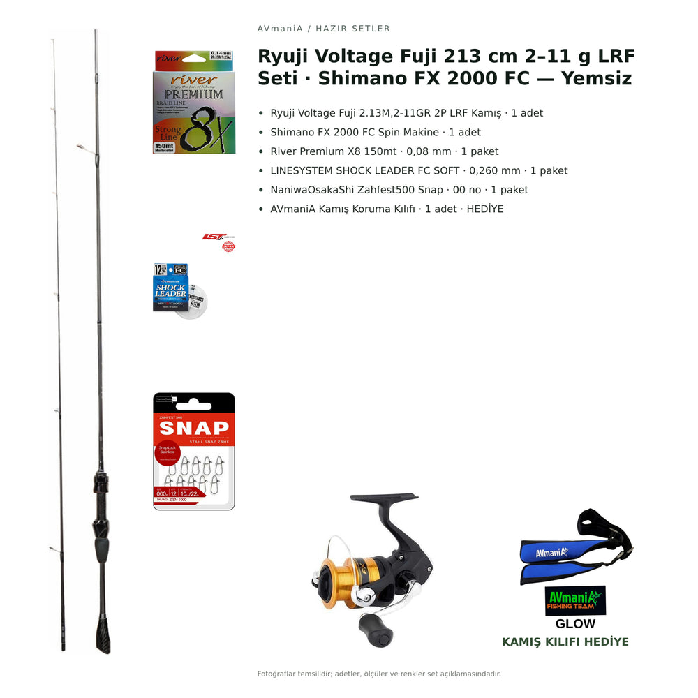 Ryuji Voltage Fuji 213 cm 2–11 g LRF Seti · Shimano FX 2000 FC — Yemsiz — kamış koruma kılıfı hediyeli