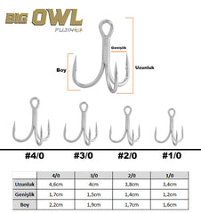 Fujin Big OWL Süper Anti-Rust Üçlü Kanca