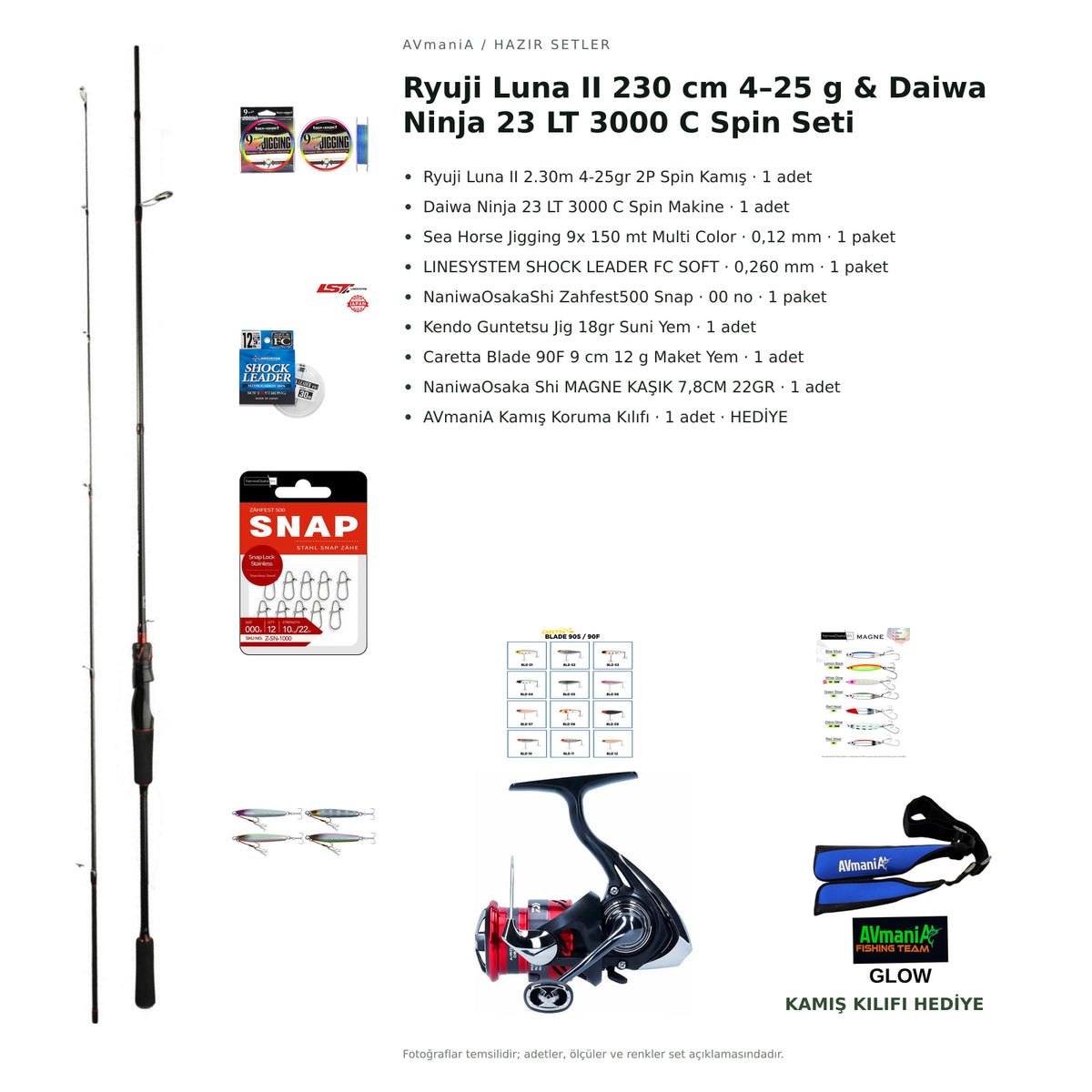 Ryuji Luna II 230 cm 4–25 g & Daiwa Ninja 23 LT 3000 C Spin Seti — kamış koruma kılıfı hediyeli
