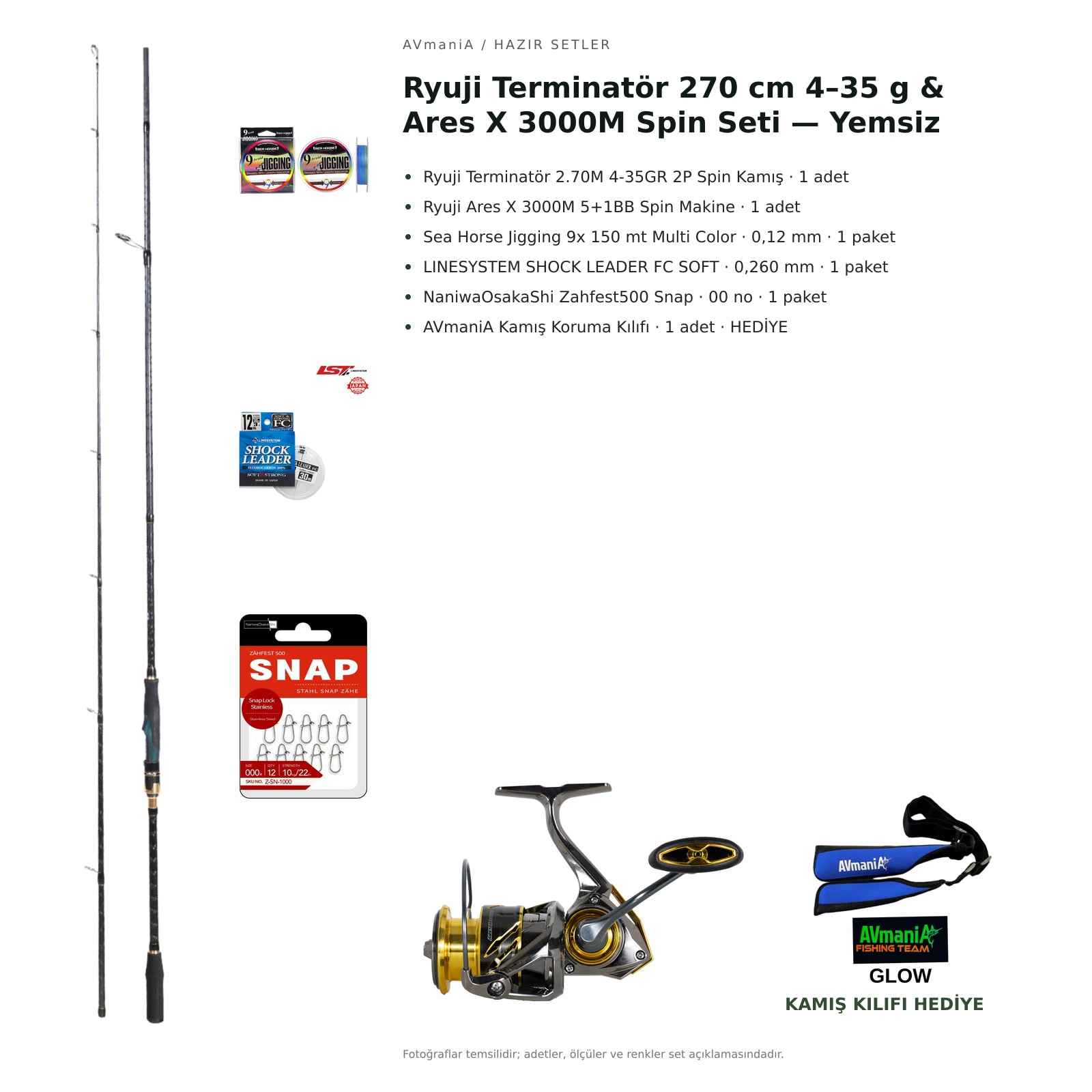 Ryuji Terminatör 270 cm 4–35 g & Ares X 3000M Spin Seti — Yemsiz — kamış koruma kılıfı hediyeli