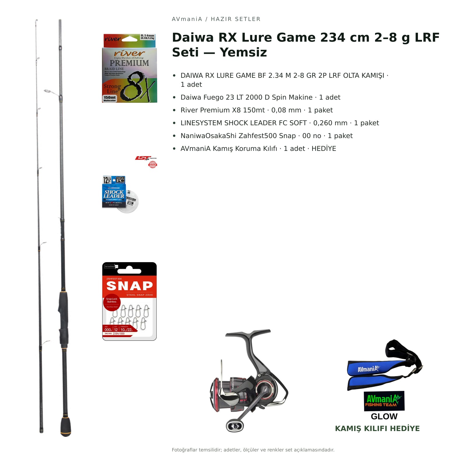 AVmaniA Daiwa RX Lure Game 234 cm 2–8 g LRF Seti — Yemsiz — kamış koruma kılıfı hediyeli