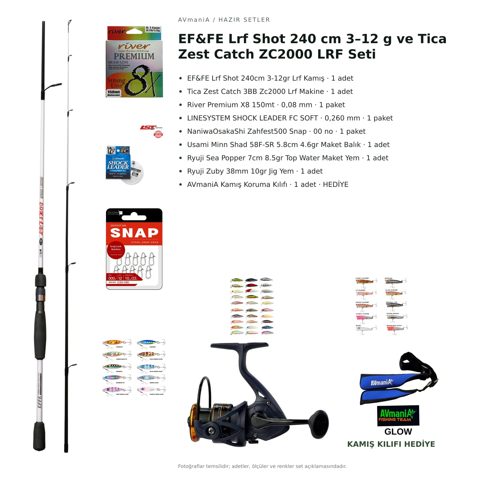 EF&FE Lrf Shot 240 cm 3–12 g ve Tica Zest Catch ZC2000 LRF Seti — kamış koruma kılıfı hediyeli
