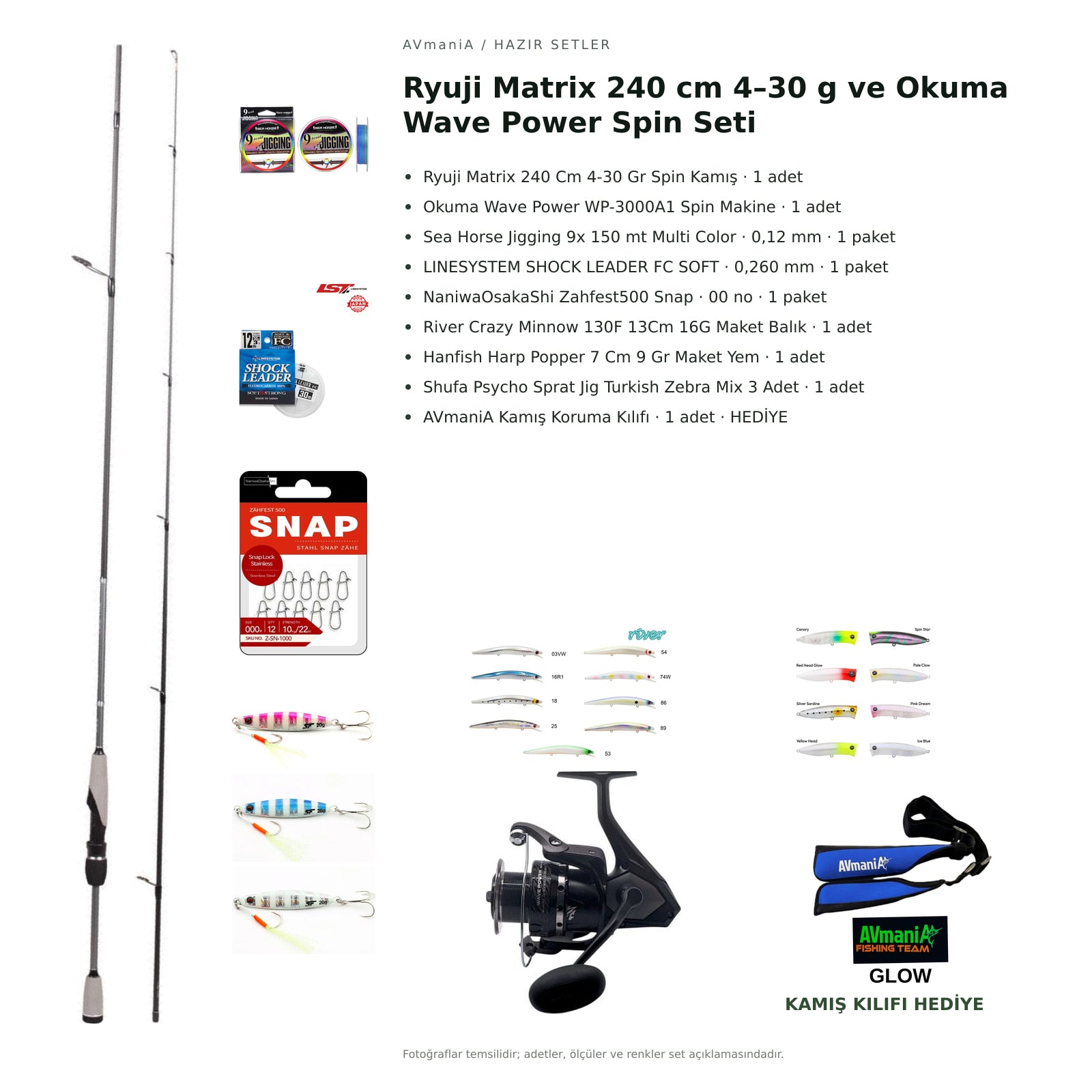 Ryuji Matrix 240 cm 4–30 g ve Okuma Wave Power Spin Seti — kamış koruma kılıfı hediyeli