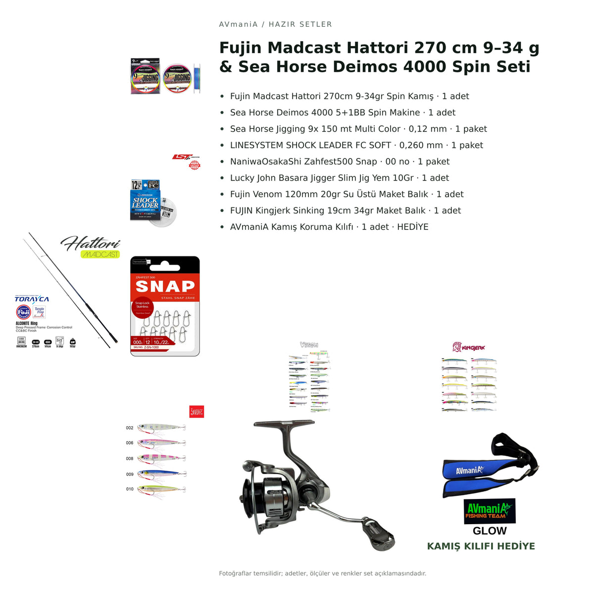 Fujin Madcast Hattori 270 cm 9–34 g & Sea Horse Deimos 4000 Spin Seti — kamış koruma kılıfı hediyeli