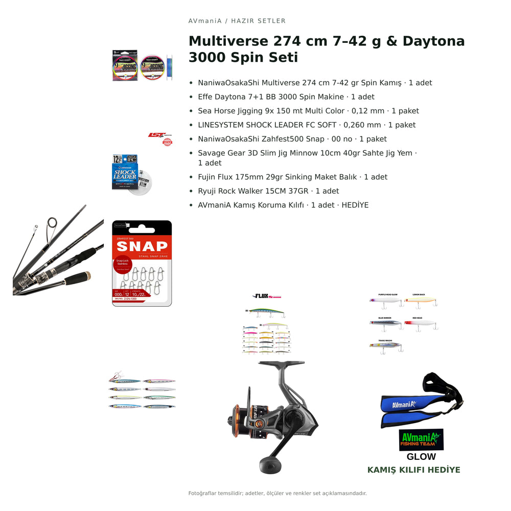 AVmaniA Multiverse 274 cm 7–42 g & Daytona 3000 Spin Seti — kamış koruma kılıfı hediyeli