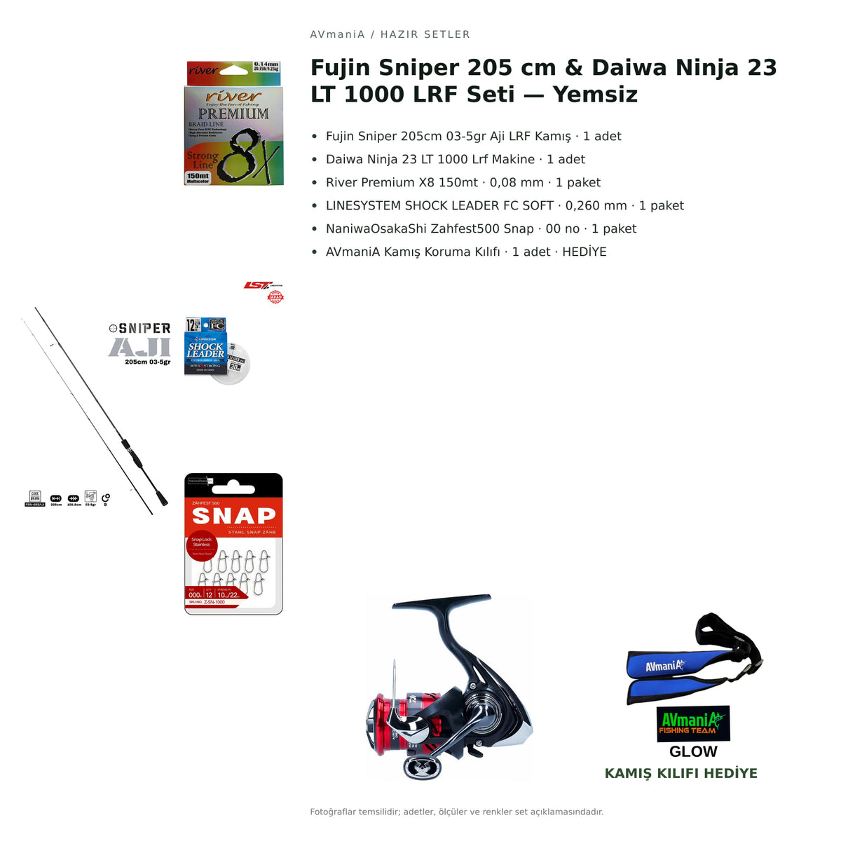 Fujin Sniper 205 cm & Daiwa Ninja 23 LT 1000 LRF Seti — Yemsiz — kamış koruma kılıfı hediyeli