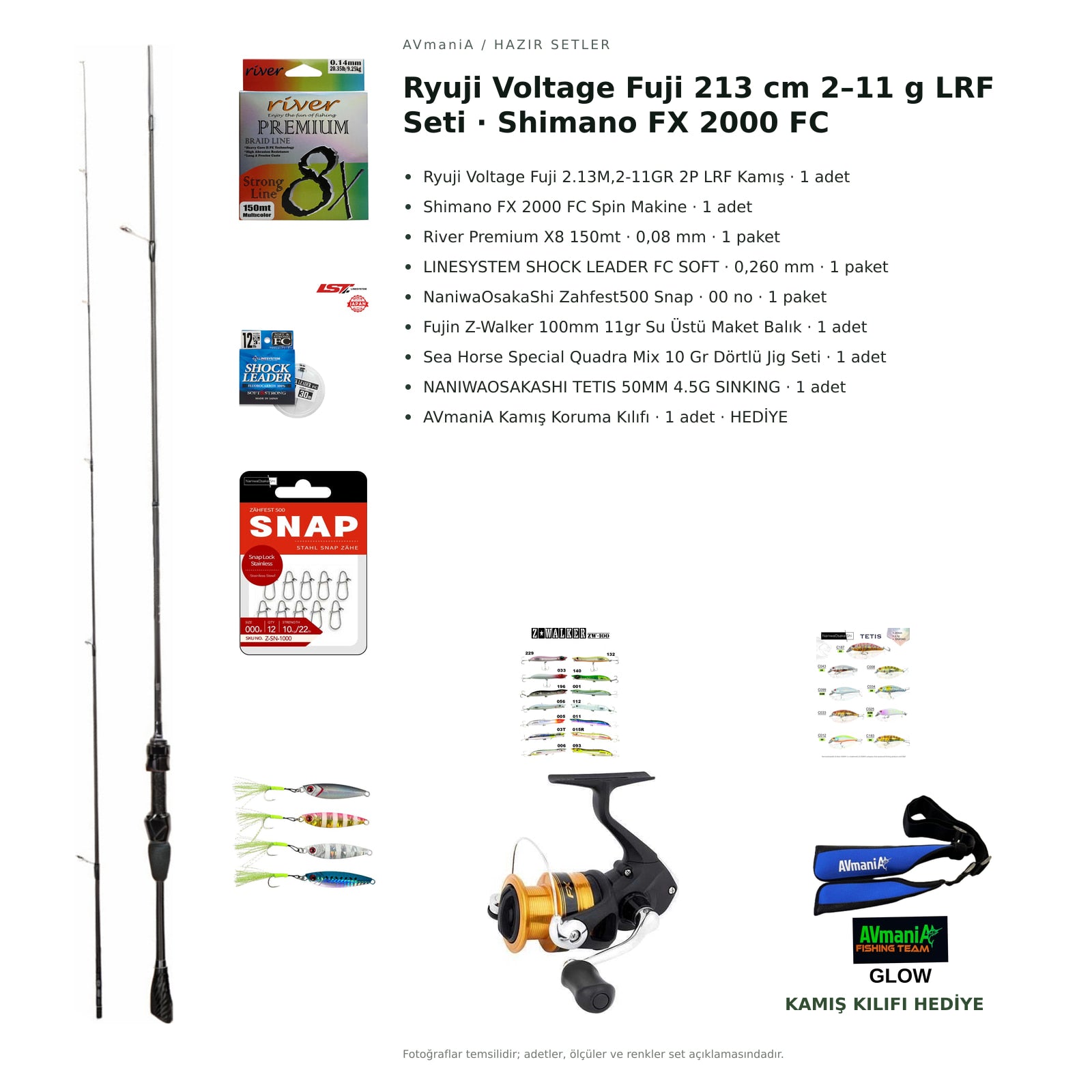 Ryuji Voltage Fuji 213 cm 2–11 g LRF Seti · Shimano FX 2000 FC — kamış koruma kılıfı hediyeli