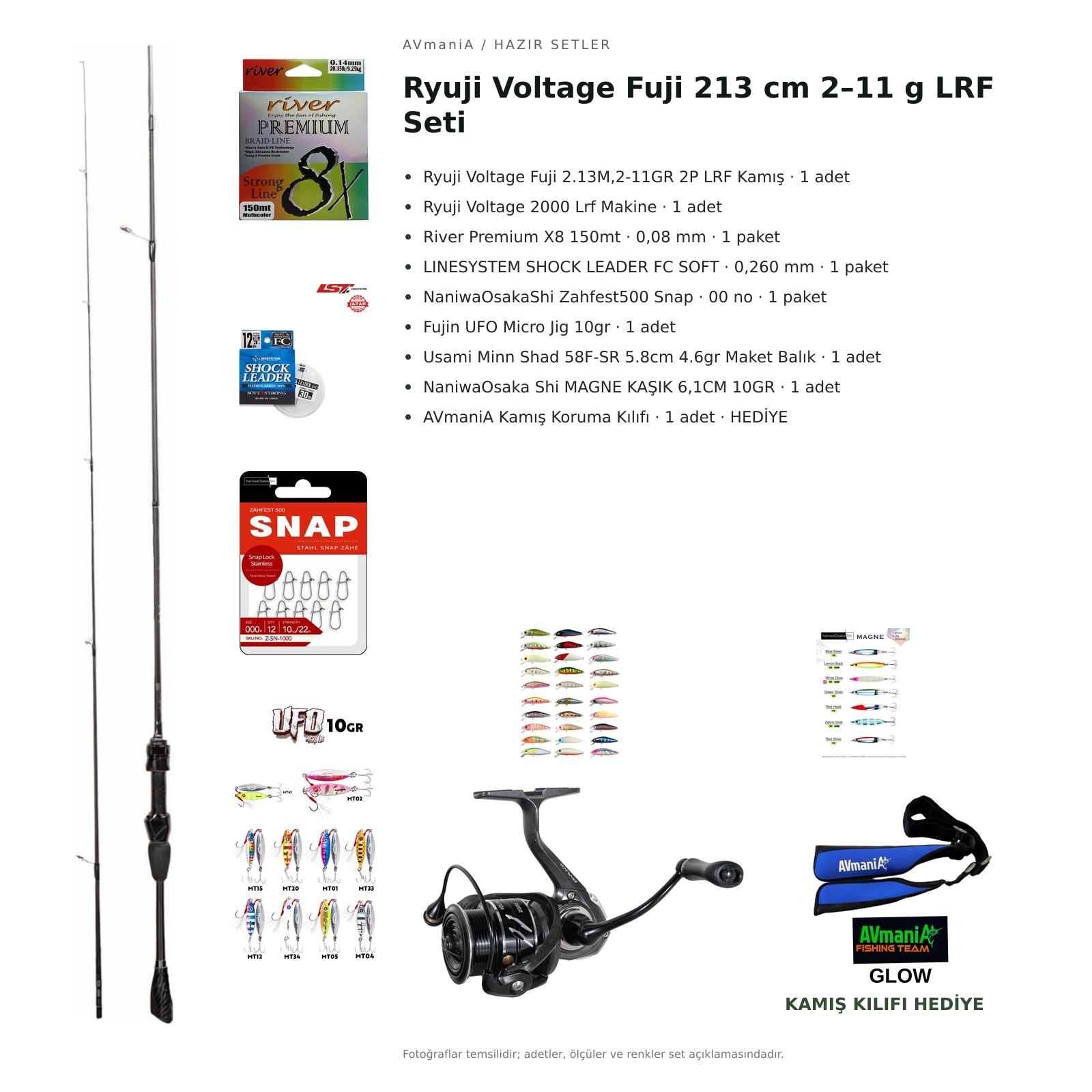 AVmaniA Ryuji Voltage Fuji 213 cm 2–11 g LRF Seti — kamış koruma kılıfı hediyeli