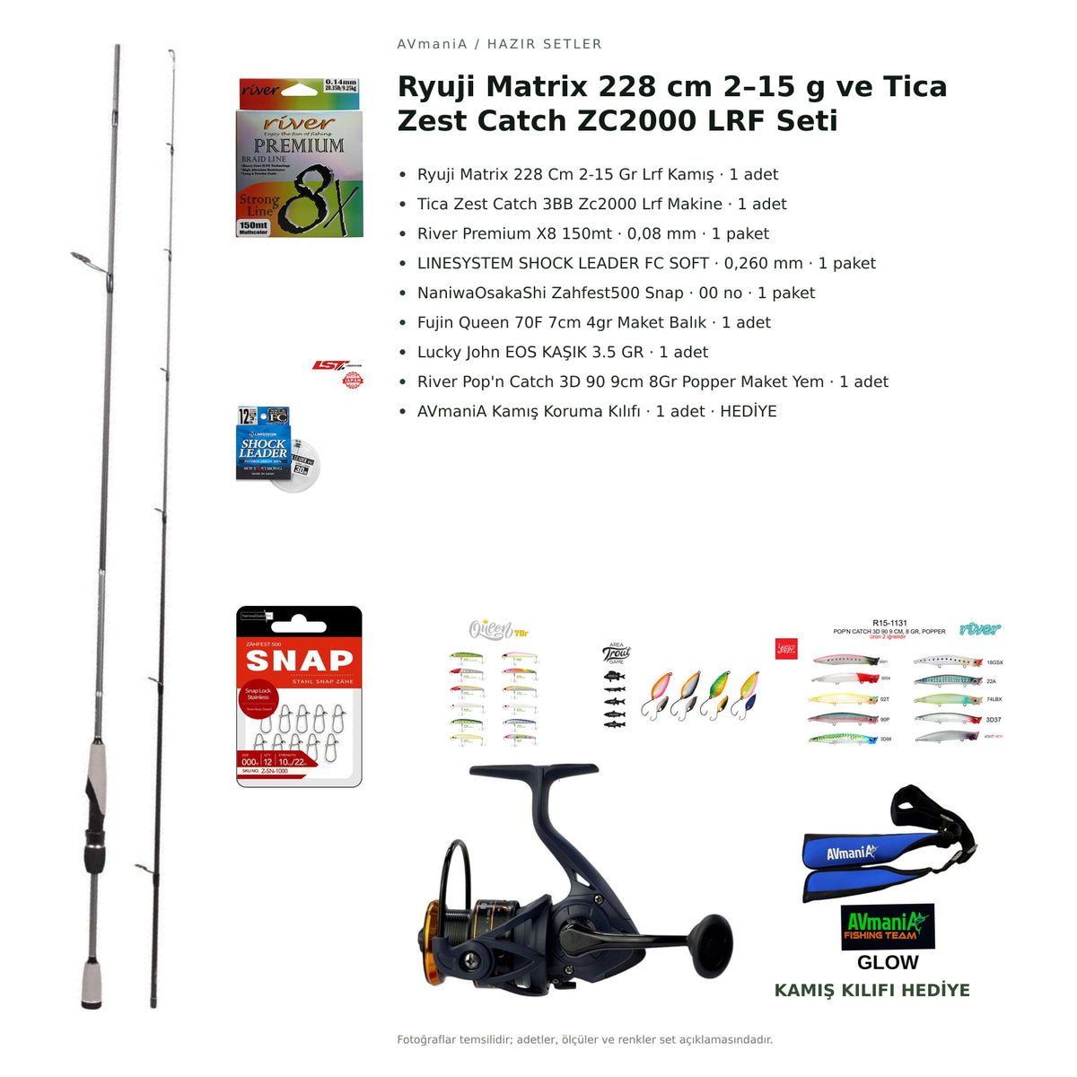 Ryuji Matrix 228 cm 2–15 g ve Tica Zest Catch ZC2000 LRF Seti — kamış koruma kılıfı hediyeli