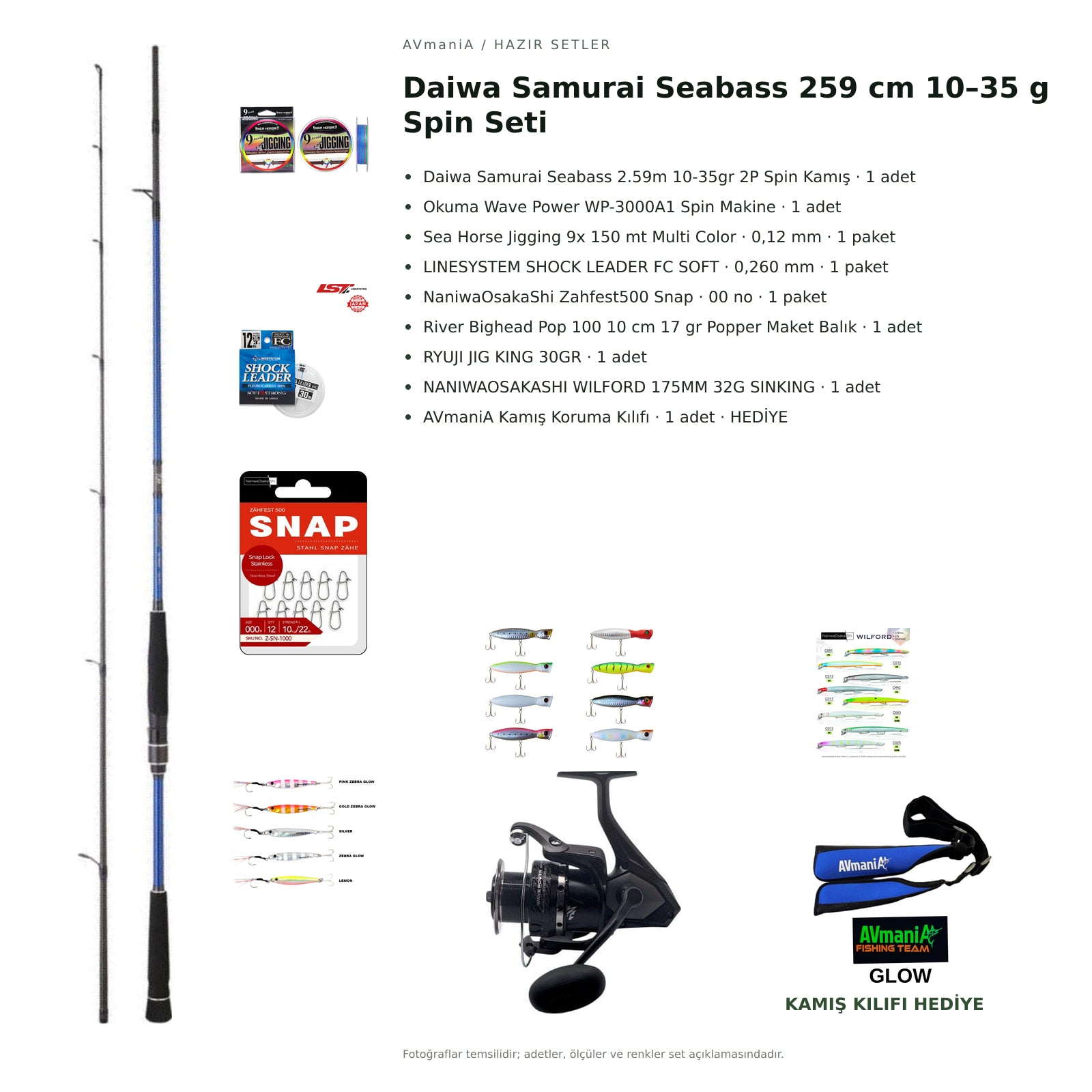 Daiwa Samurai Seabass 259 cm 10–35 g Spin Seti — kamış koruma kılıfı hediyeli