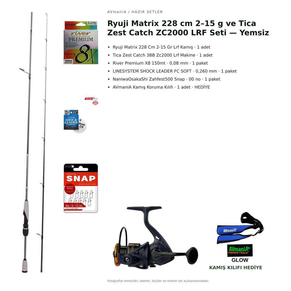 Ryuji Matrix 228 cm 2–15 g ve Tica Zest Catch ZC2000 LRF Seti — Yemsiz — kamış koruma kılıfı hediyeli