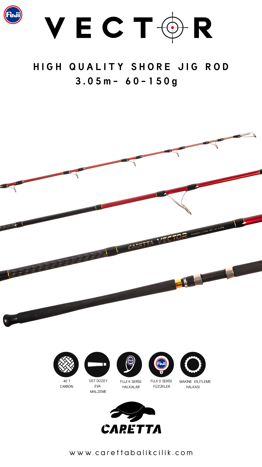 Caretta Vector 3.05 m 60-150 g Shore Jig Olta Kamışı