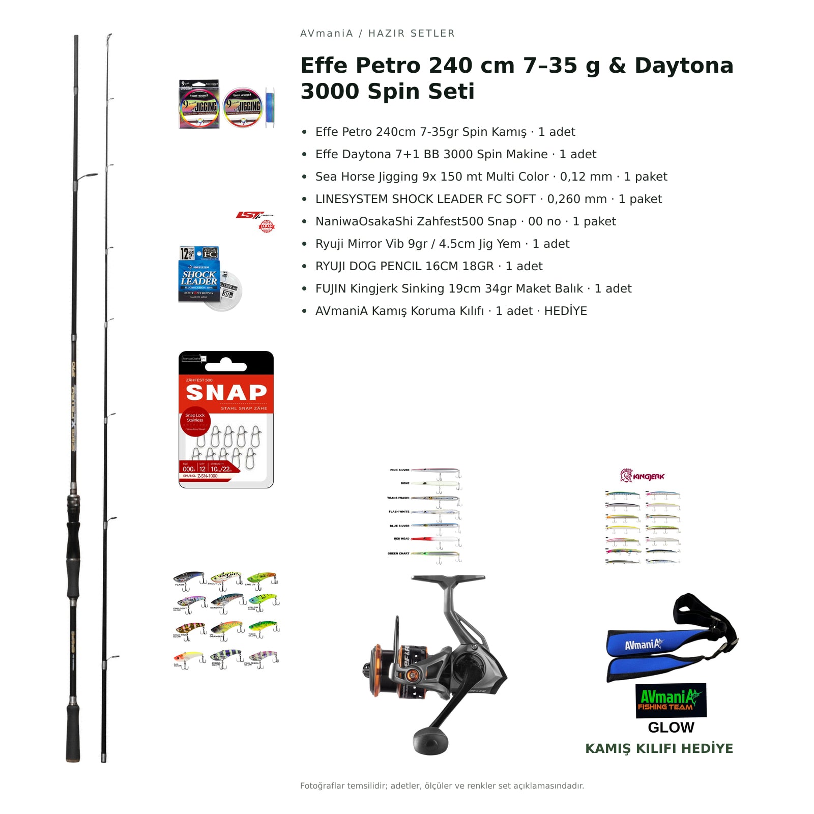 Effe Petro 240 cm 7–35 g & Daytona 3000 Spin Seti — kamış koruma kılıfı hediyeli