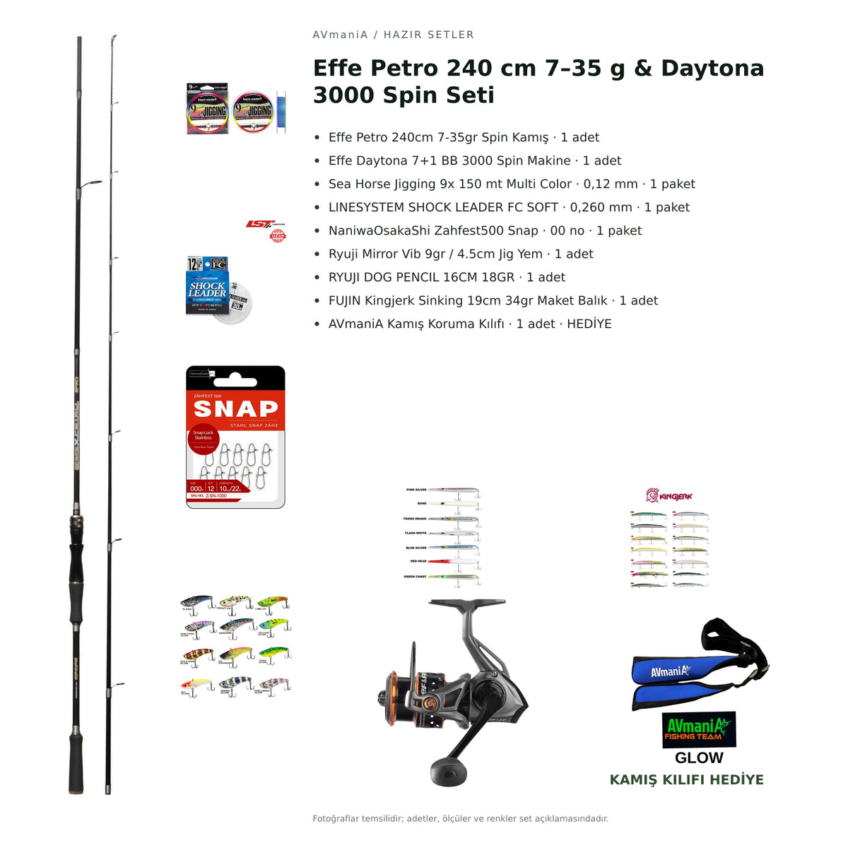 Effe Petro 240 cm 7–35 g & Daytona 3000 Spin Seti — kamış koruma kılıfı hediyeli