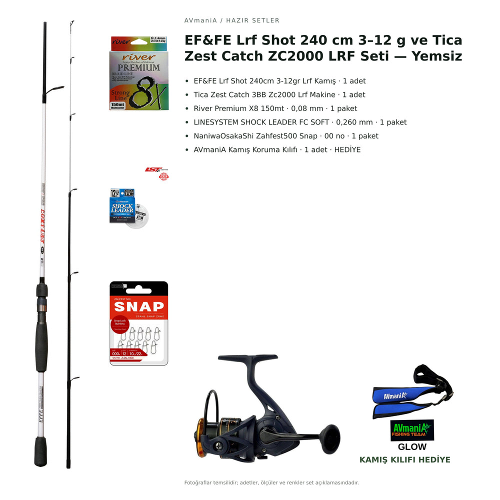 EF&FE Lrf Shot 240 cm 3–12 g ve Tica Zest Catch ZC2000 LRF Seti — Yemsiz — kamış koruma kılıfı hediyeli