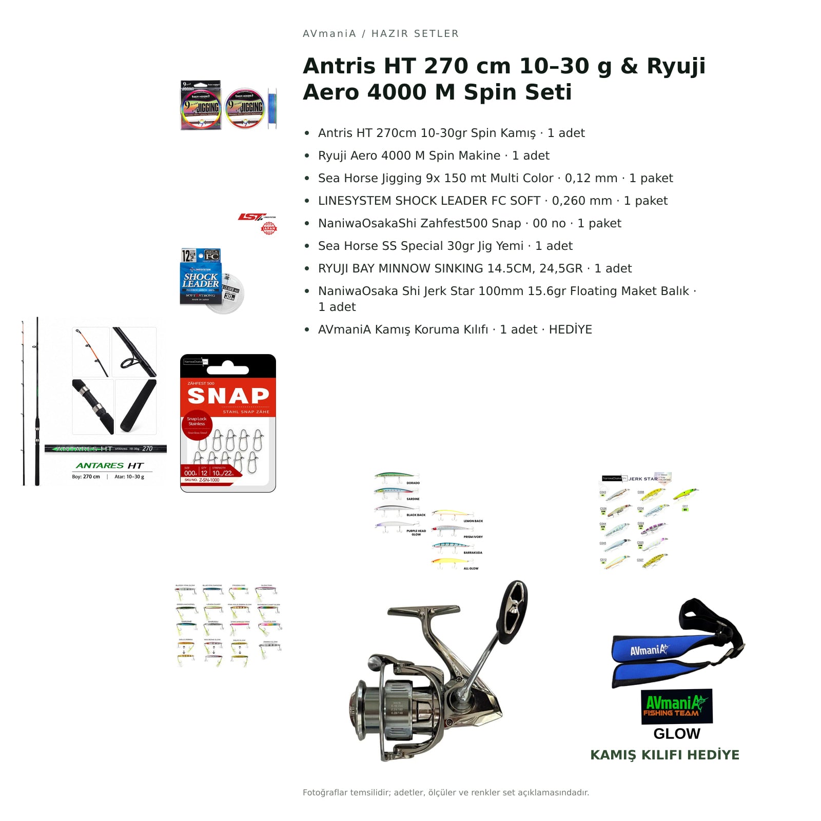 Antris HT 270 cm 10–30 g & Ryuji Aero 4000 M Spin Seti — kamış koruma kılıfı hediyeli