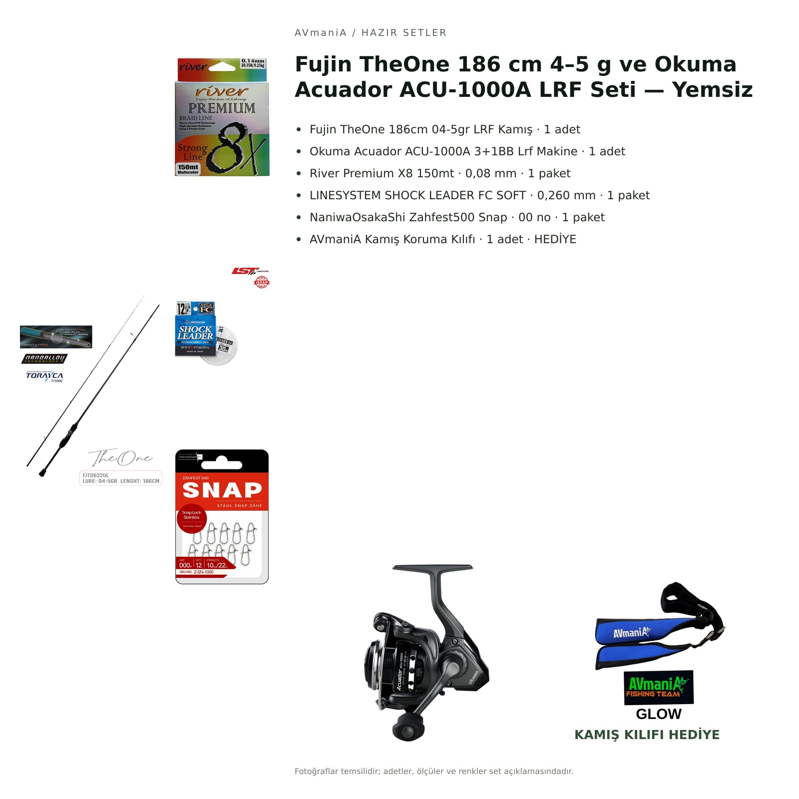 Fujin TheOne 186 cm 4–5 g ve Okuma Acuador ACU-1000A LRF Seti — Yemsiz — kamış koruma kılıfı hediyeli