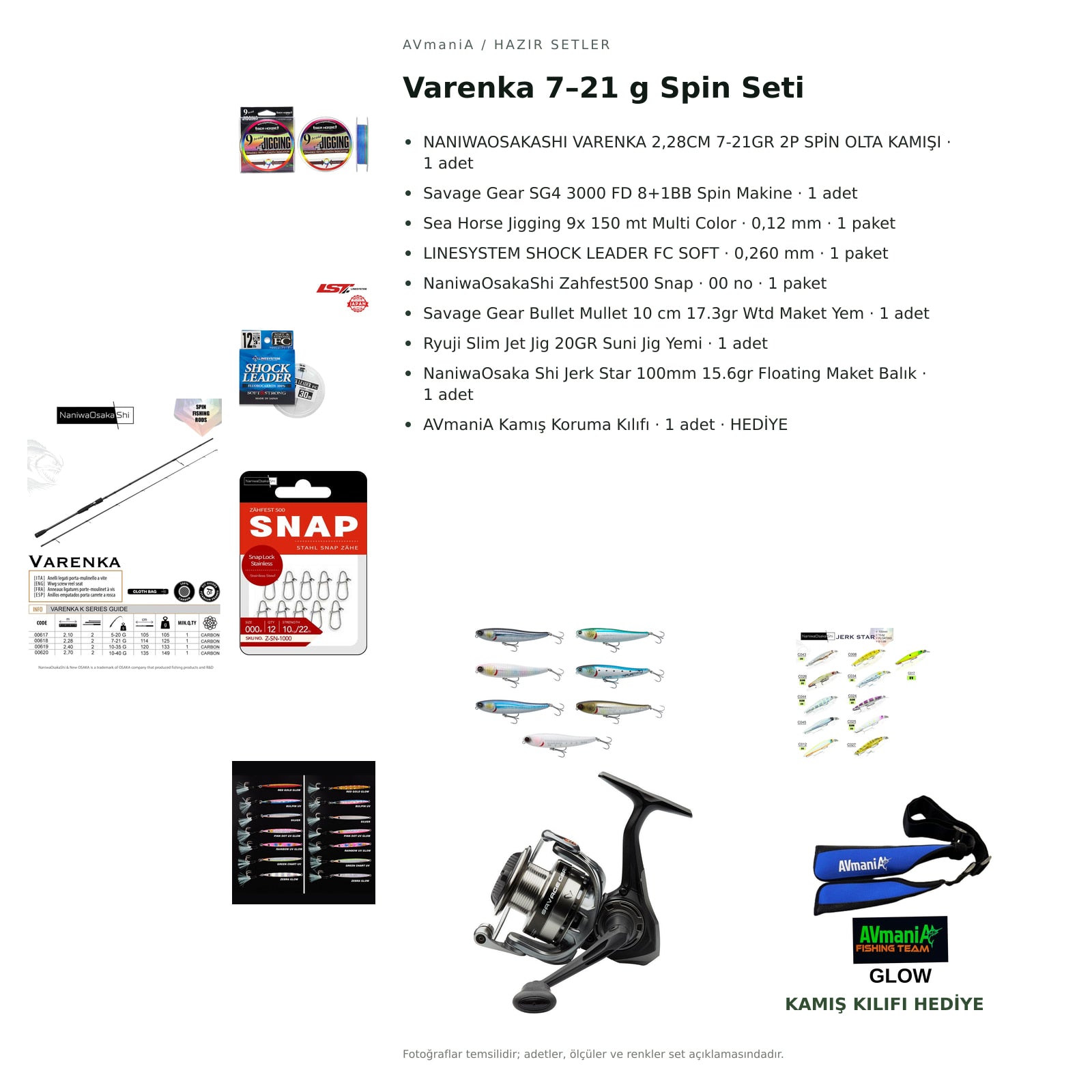 AVmaniA Varenka 7–21 g Spin Seti — kamış koruma kılıfı hediyeli