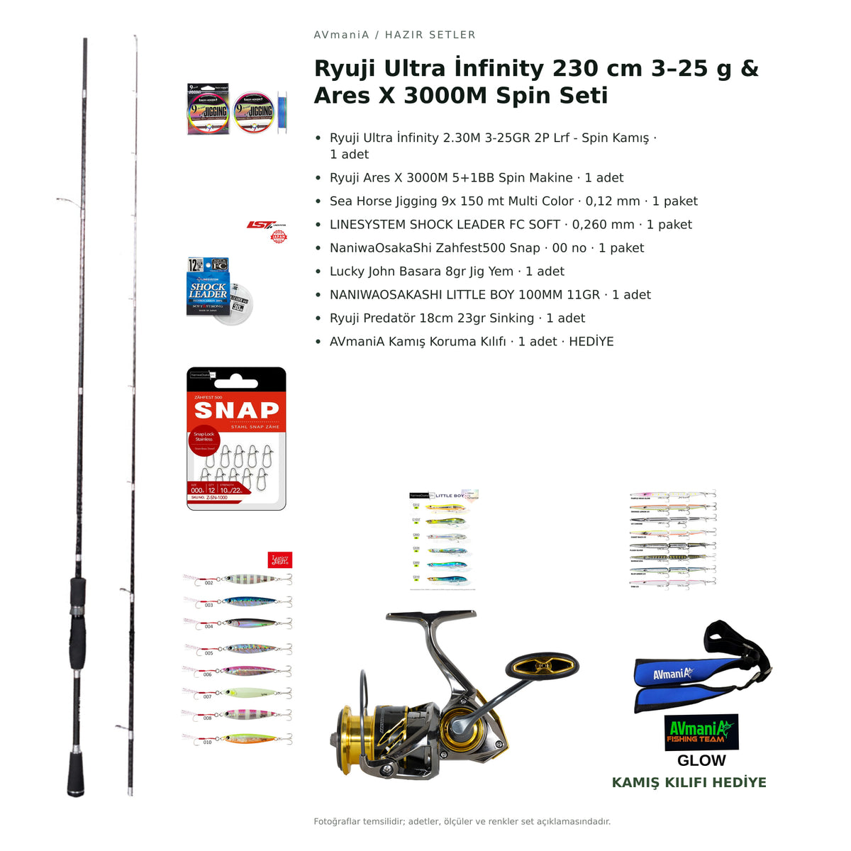 Ryuji Ultra İnfinity 230 cm 3–25 g & Ares X 3000M Spin Seti — kamış koruma kılıfı hediyeli