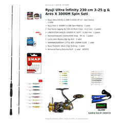 Ryuji Ultra İnfinity 230 cm 3–25 g & Ares X 3000M Spin Seti — kamış koruma kılıfı hediyeli