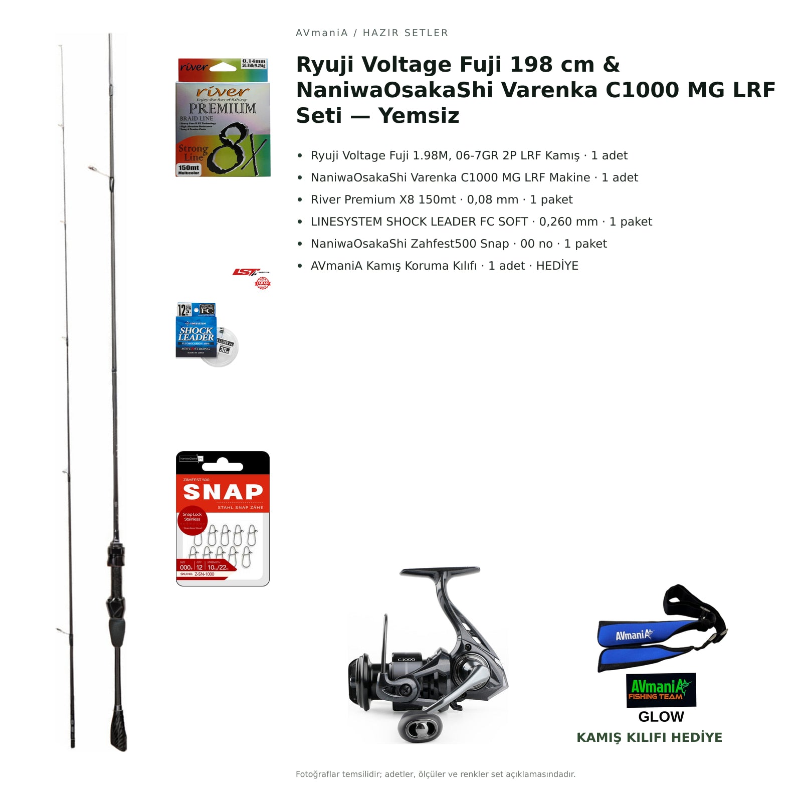 Ryuji Voltage Fuji 198 cm & NaniwaOsakaShi Varenka C1000 MG LRF Seti — Yemsiz — kamış koruma kılıfı hediyeli
