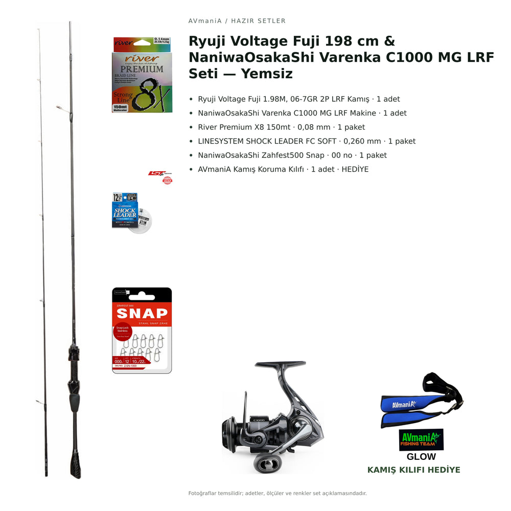 Ryuji Voltage Fuji 198 cm & NaniwaOsakaShi Varenka C1000 MG LRF Seti — Yemsiz — kamış koruma kılıfı hediyeli