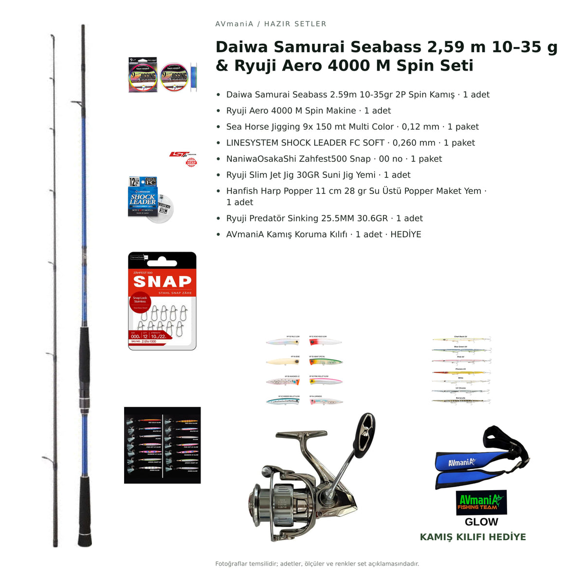 Daiwa Samurai Seabass 2,59 m 10–35 g & Ryuji Aero 4000 M Spin Seti — kamış koruma kılıfı hediyeli