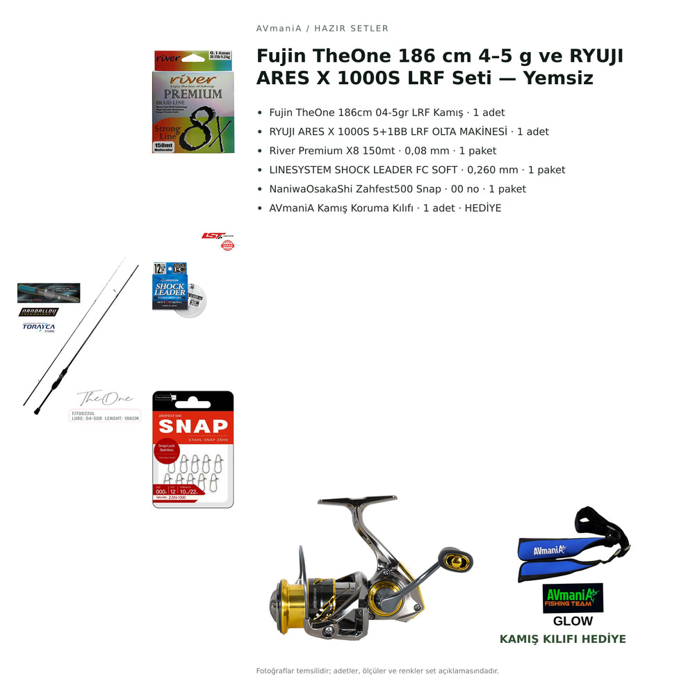 Fujin TheOne 186 cm 4–5 g ve RYUJI ARES X 1000S LRF Seti — Yemsiz — kamış koruma kılıfı hediyeli