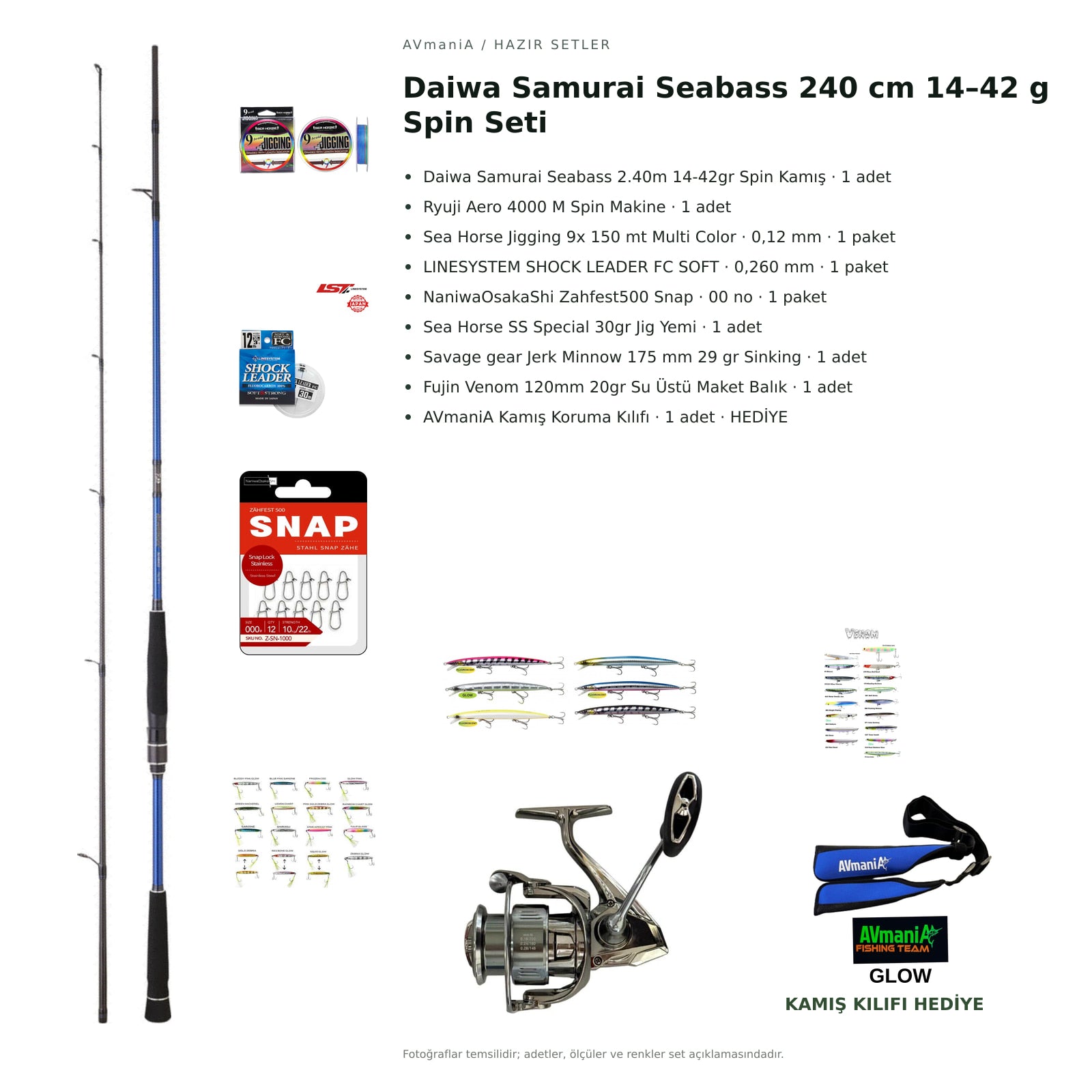 AVmaniA Daiwa Samurai Seabass 240 cm 14–42 g Spin Seti — kamış koruma kılıfı hediyeli