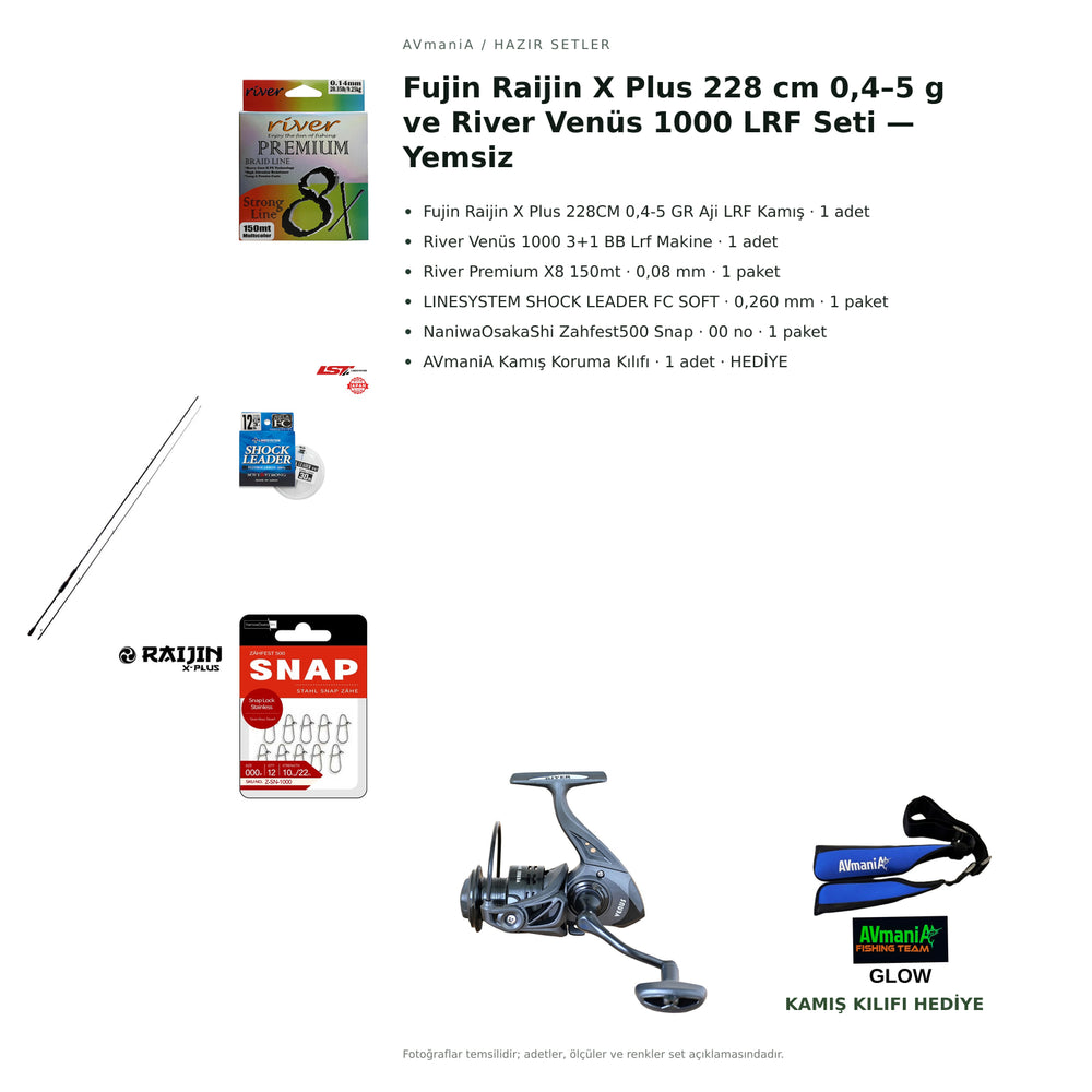 Fujin Raijin X Plus 228 cm 0,4–5 g ve River Venüs 1000 LRF Seti — Yemsiz — kamış koruma kılıfı hediyeli