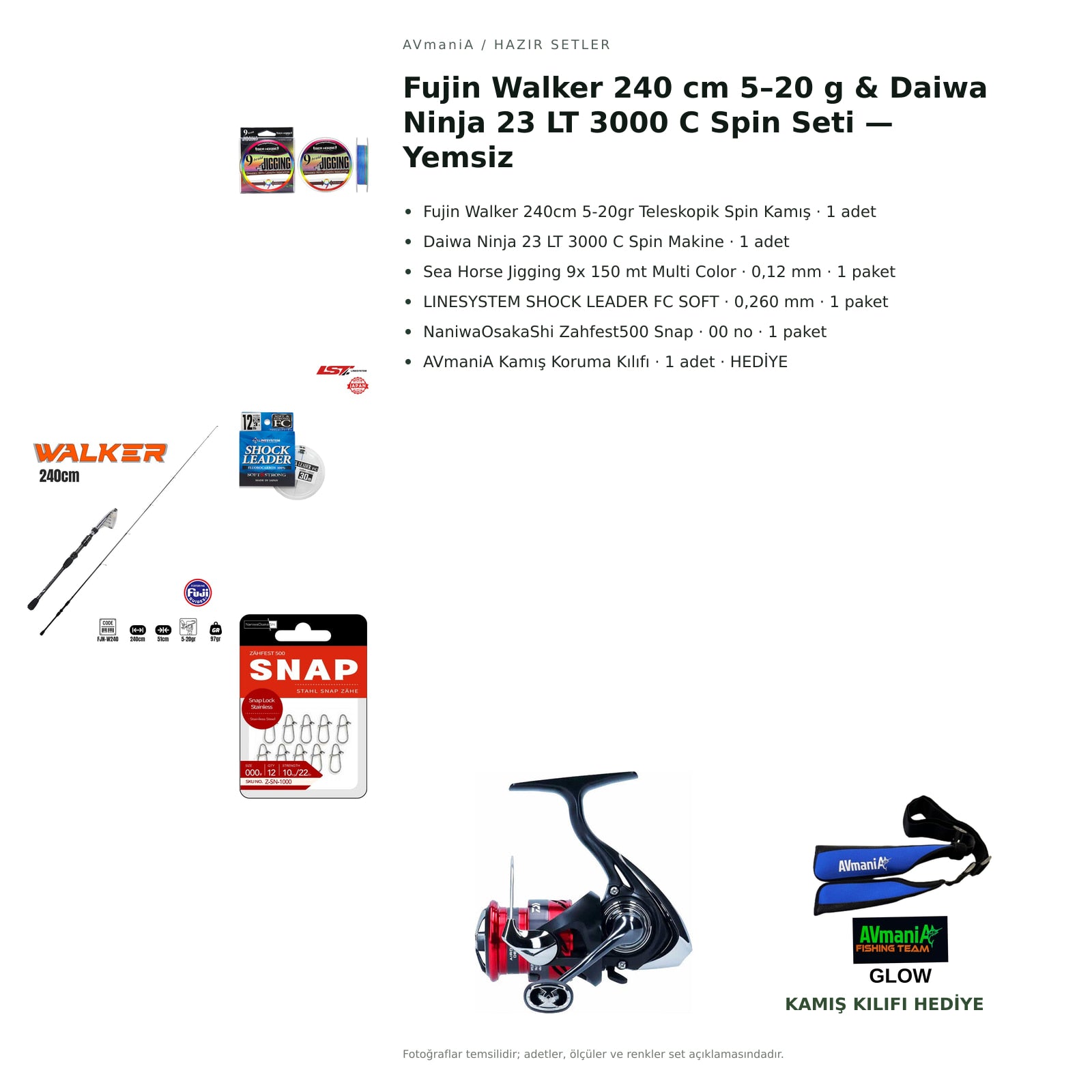 Fujin Walker 240 cm 5–20 g & Daiwa Ninja 23 LT 3000 C Spin Seti — Yemsiz — kamış koruma kılıfı hediyeli