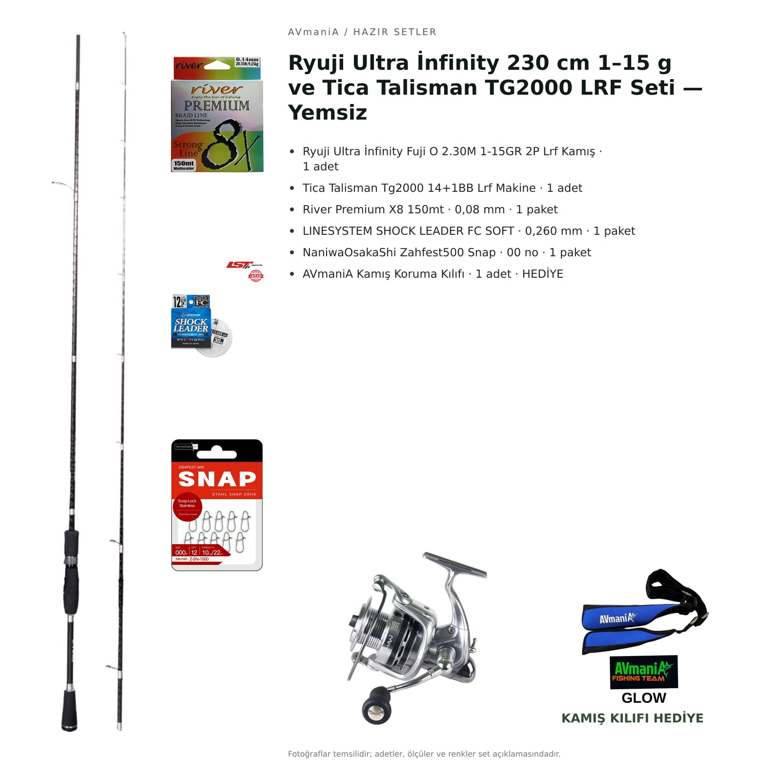 Ryuji Ultra İnfinity 230 cm 1–15 g ve Tica Talisman TG2000 LRF Seti — Yemsiz — kamış koruma kılıfı hediyeli