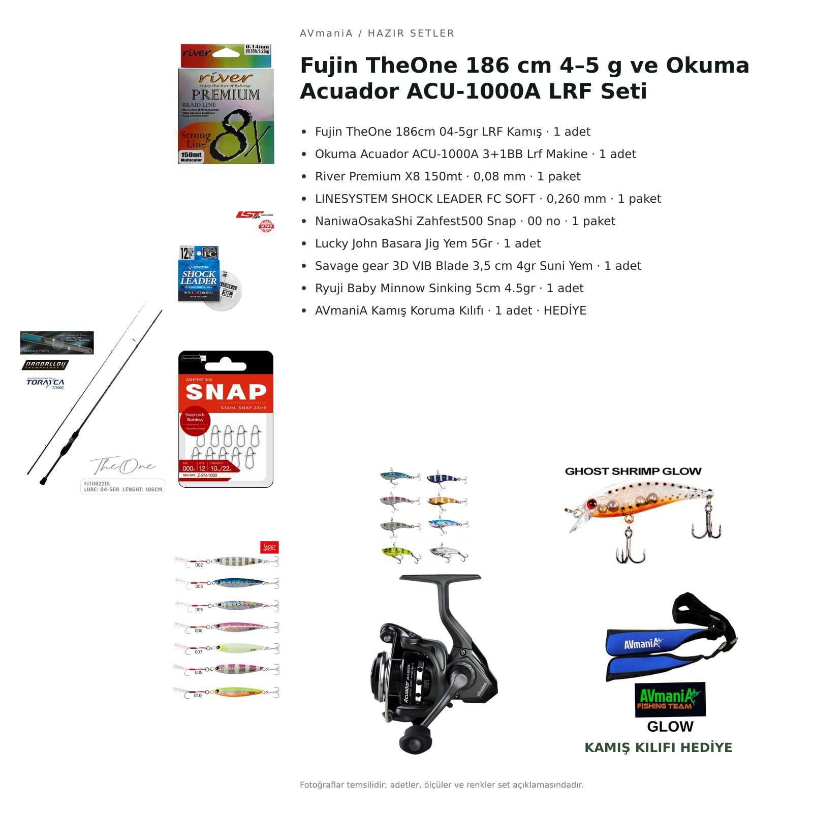 Fujin TheOne 186 cm 4–5 g ve Okuma Acuador ACU-1000A LRF Seti — kamış koruma kılıfı hediyeli