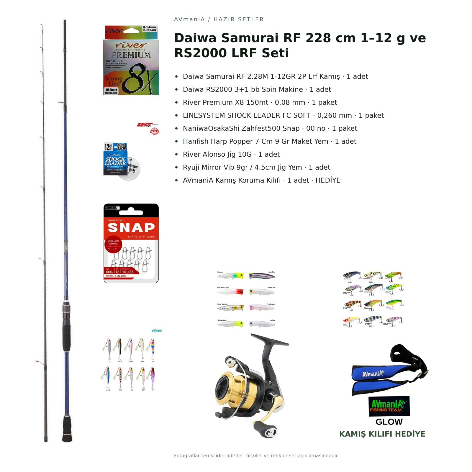 Daiwa Samurai RF 228 cm 1–12 g ve RS2000 LRF Seti — kamış koruma kılıfı hediyeli