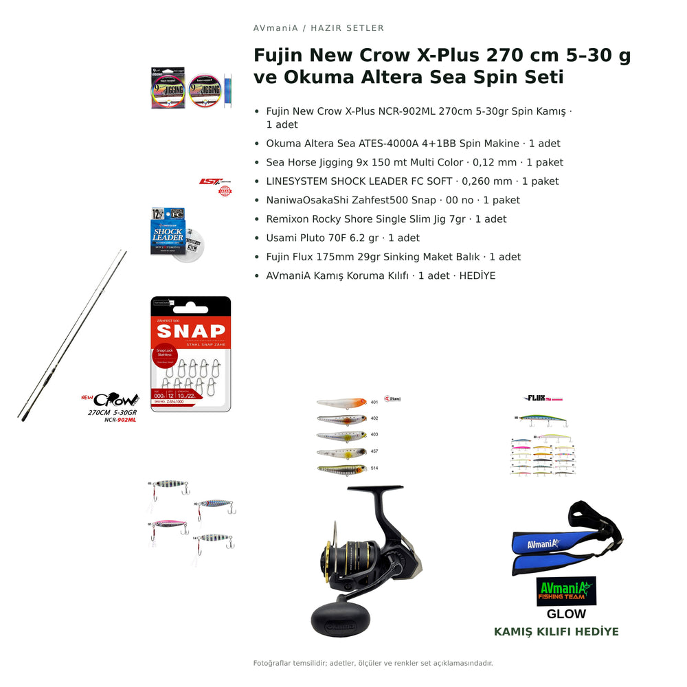 Fujin New Crow X-Plus 270 cm 5–30 g ve Okuma Altera Sea Spin Seti — kamış koruma kılıfı hediyeli