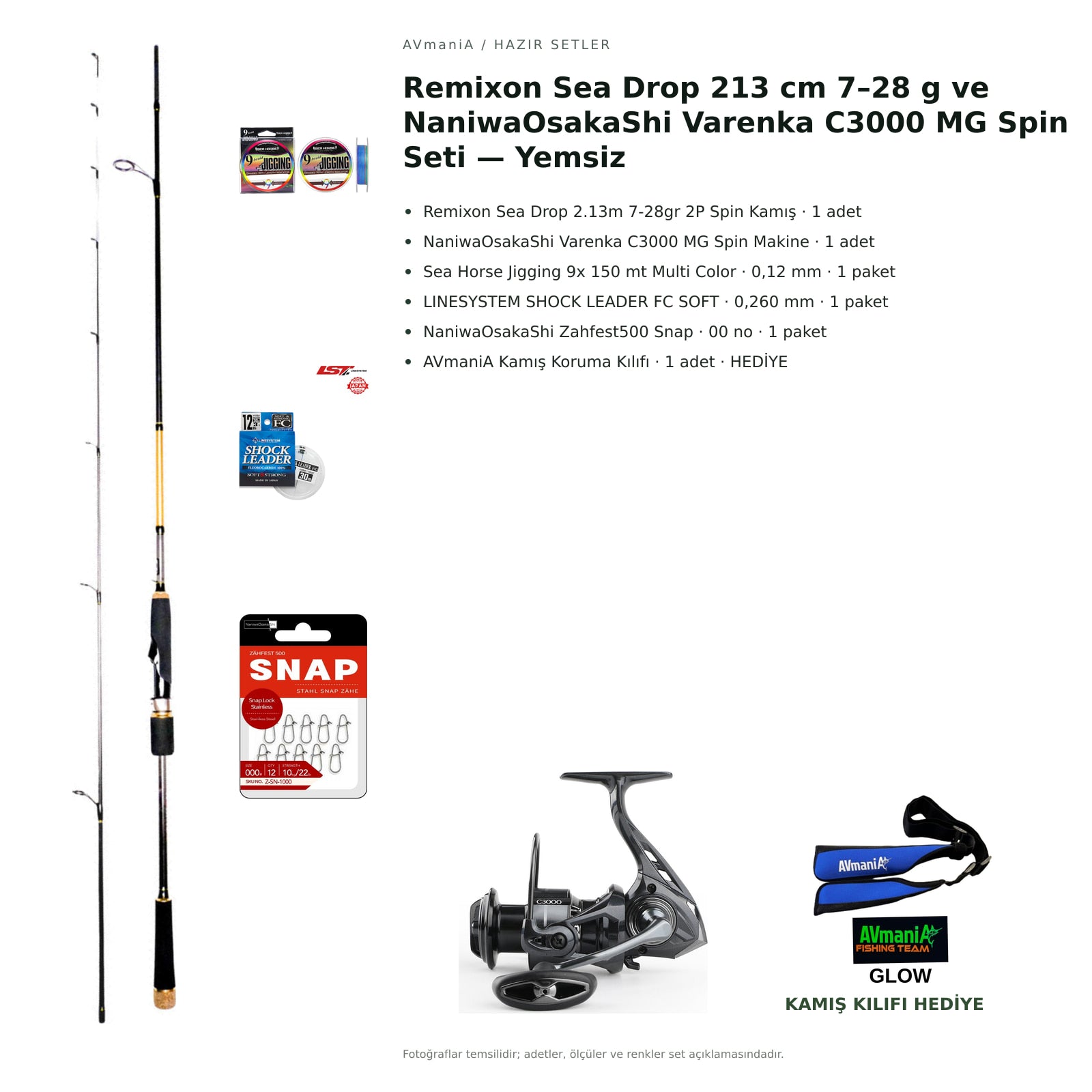Remixon Sea Drop 213 cm 7–28 g ve NaniwaOsakaShi Varenka C3000 MG Spin Seti — Yemsiz — kamış koruma kılıfı hediyeli