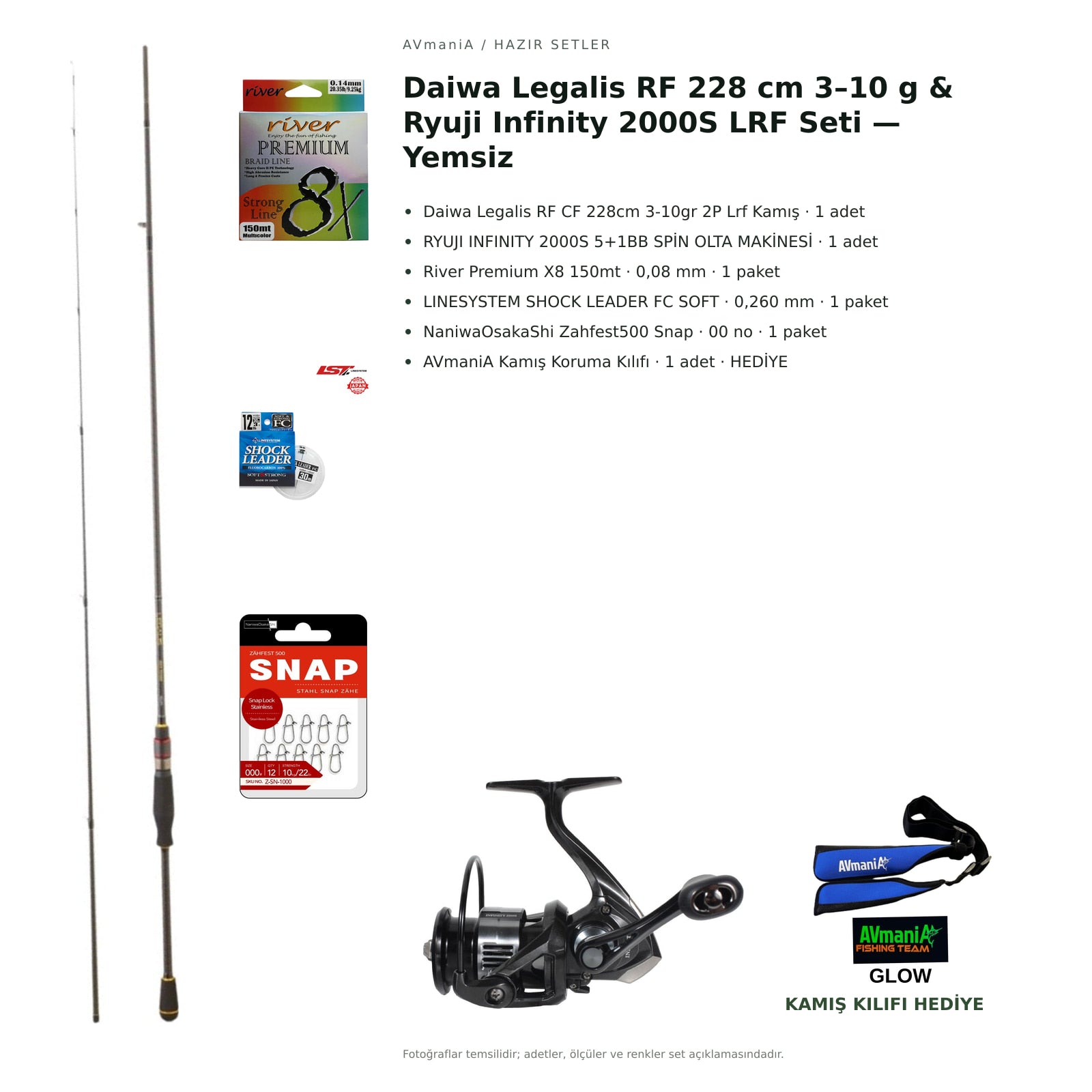Daiwa Legalis RF 228 cm 3–10 g & Ryuji Infinity 2000S LRF Seti — Yemsiz — kamış koruma kılıfı hediyeli