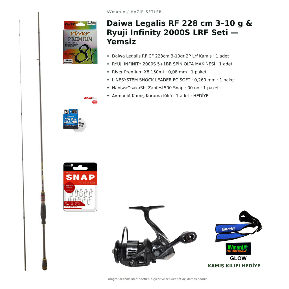 Daiwa Legalis RF 228 cm 3–10 g & Ryuji Infinity 2000S LRF Seti — Yemsiz — kamış koruma kılıfı hediyeli